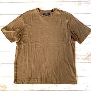 John Henry Size Medium Mens City Dressing Brown Ribbed Shirt Short Sleeves M